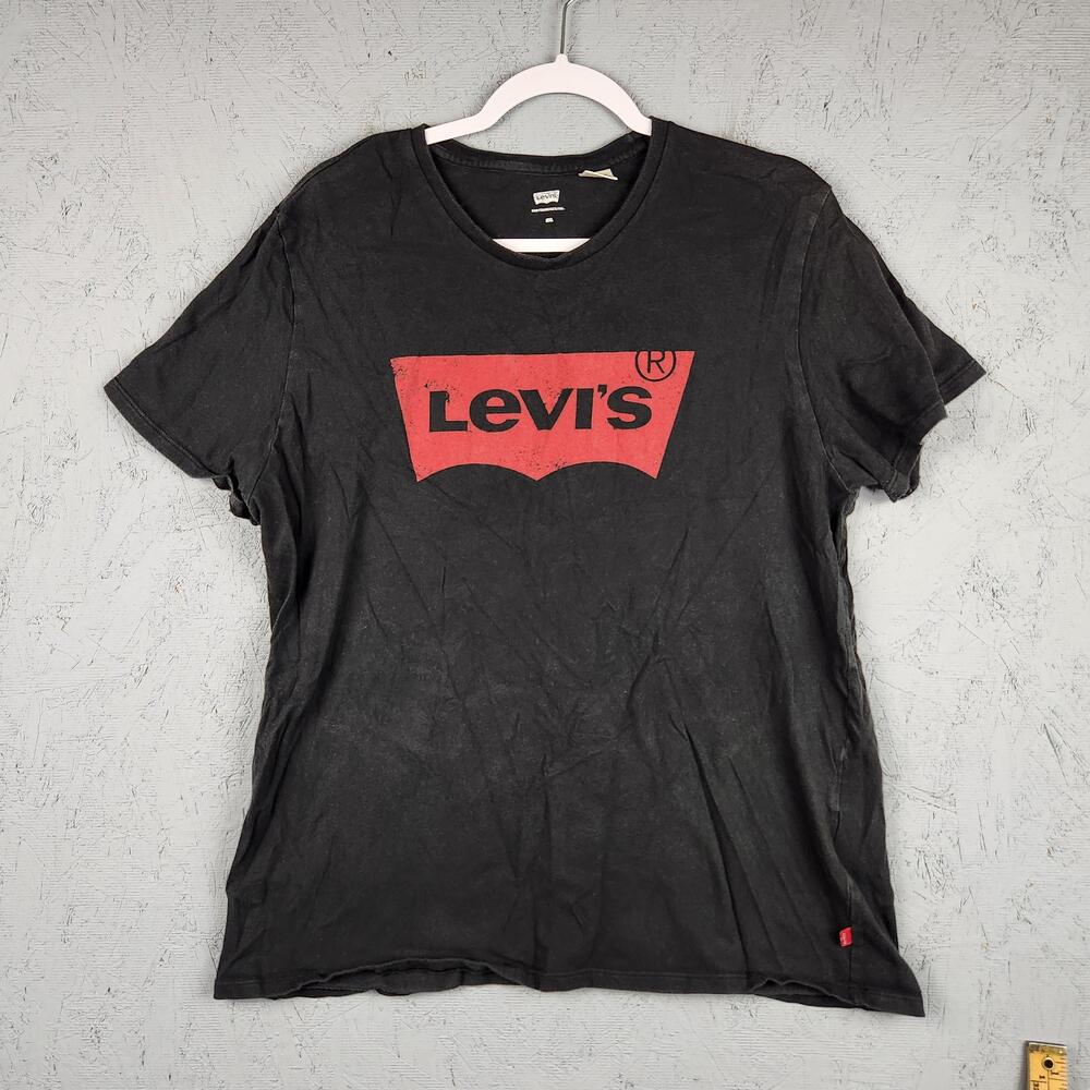 Levis Shirt Mens 2XL Black Red Batwing Logo Graphic Western Cowboy Rodeo Casual